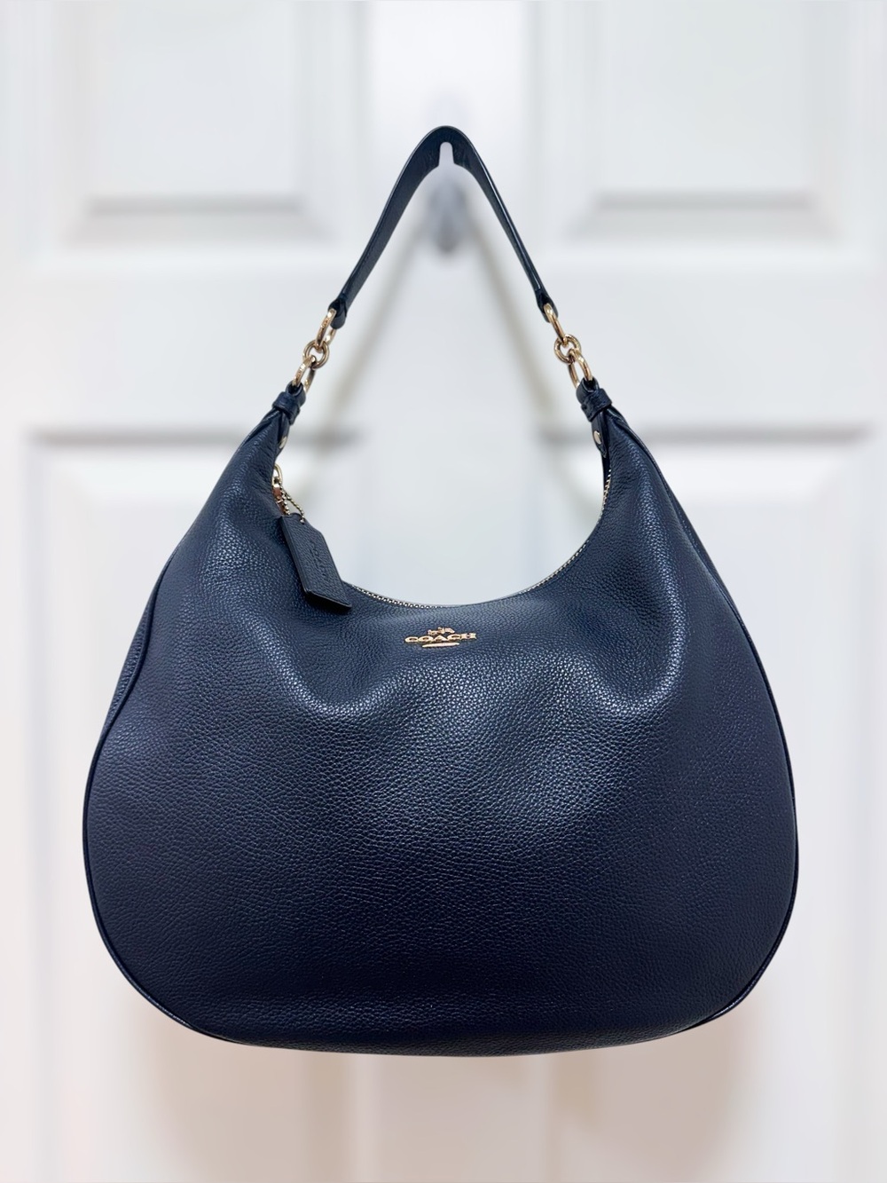 Coach Harley Hobo Large Shoulder Bag Navy Blue Pebbled Leather
